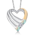 thumbnail image 1 of 925 Silver and 10K Yellow Gold Simulated White Opal and White Lab Grown Diamond Heart Pendant for Women | 0.87 Cttw | Gemstone October Birthstone | Round Cabochon 4MM | With 18 inch Chain, 1 of 6