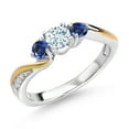 thumbnail image 1 of Gem Stone King 925 Silver and 10K Yellow Gold Sky Blue Aquamarine Blue Created Sapphire and White Lab Grown Diamond 3 Stone Engagement Ring for Women (0.56 Cttw, March Birthstone, Size 6), 1 of 3