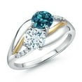 thumbnail image 1 of Gem Stone King 925 Silver and 10K Yellow Gold Sky Blue Aquamarine London Blue Topaz and Lab Grown Diamond 2 Stone Engagement Ring for Women (1.24 Cttw, Round, March Birthstone, Size 6), 1 of 4