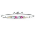 thumbnail image 1 of 925 Silver and 10K Yellow Gold Sky Blue Aquamarine and Pink Created Sapphire and White Lab Grown Diamond Bracelet for Women | 2.12 Cttw | Gemstone March Birthstone | Round 5MM | Fully Adjustable 9", 1 of 5