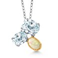 thumbnail image 1 of 925 Silver and 10K Yellow Gold Sky Blue Aquamarine and White Ethiopian Opal Pendant Necklace for Women (2.27 Cttw, Oval 8X6MM, 7X5MM and 6X4MM, Gemstone March Birthstone, with 18 inch Chain), 1 of 4