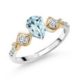 thumbnail image 1 of Gem Stone King 925 Silver and 10K Yellow Gold Sky Blue Aquamarine White Moissanite and White Lab Grown Diamond Women Ring (0.96 Cttw, Pear Shape 7X5MM, Gemstone Birthstone, Size 9), 1 of 3