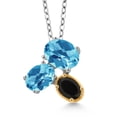 thumbnail image 1 of 925 Silver and 10K Yellow Gold Swiss Blue Topaz and Black Onyx Pendant Necklace for Women (2.70 Cttw, Oval Checkerboard 8X6MM, 7X5MM and 6X4MM, Gemstone November Birthstone, with 18 inch Chain), 1 of 4