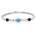 thumbnail image 1 of 925 Silver and 10K Yellow Gold Swiss Blue Topaz and Blue Sapphire and White Lab Grown Diamond Bracelet for Women (2.64 Cttw, Gemstone November Birthstone, Cushion 6MM, 7.5 inches, Made in Italy), 1 of 4