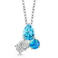 thumbnail image 1 of 925 Silver and 10K Yellow Gold Swiss Blue Topaz Lab Grown Diamond and Simulated Blue Opal Pendant Necklace for Women | 2.52 Cttw | Pear Shape 8X6MM | Oval 7X5MM | Round 5MM | with 18 inch Chain, 1 of 4