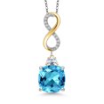thumbnail image 1 of 925 Silver and 10K Yellow Gold Swiss Blue Topaz and Moissanite and Lab Grown Diamond Pendant Necklace for Women | 8.53 Cttw | Gemstone November Birthstone | Cushion 12MM | With 18 inch Chain, 1 of 6