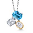 thumbnail image 1 of 925 Silver and 10K Yellow Gold Swiss Blue Topaz White Topaz and White Moissanite Pendant Necklace for Women (3.00 Cttw, Oval 8X6MM, 7X5MM and 6X4MM, Gemstone November Birthstone, with 18 inch Chain), 1 of 4