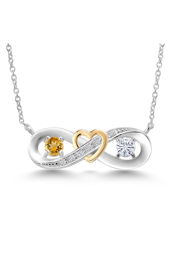 0.55 Cttw Heart Interlocking Infinity Symbol Citrine Moissanite and Lab Grown Diamond Pendant Necklace for Women | 925 Silver and 10K Yellow Gold | With 18 inch Chain