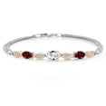 thumbnail image 1 of 925 Silver and 10K Yellow Gold White Created Sapphire and Red Rhodolite Garnet and White Lab Grown Diamond Bracelet for Women (2.06 Cttw, September Birthstone, Oval, Wheat Chain, 6.5 inches), 1 of 5