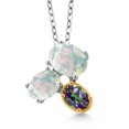 thumbnail image 1 of 925 Silver and 10K Yellow Gold White Opal and Green Mystic Topaz Pendant Necklace for Women (2.60 Cttw, Oval Cabochon 8X6MM, 7X5MM and 6X4MM, Gemstone October Birthstone, with 18 inch Chain), 1 of 4