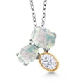 thumbnail image 1 of 925 Silver and 10K Yellow Gold White Opal and White Moissanite Pendant Necklace for Women (2.50 Cttw, Oval Cabochon 8X6MM, 7X5MM and 6X4MM, Gemstone October Birthstone, with 18 inch Chain), 1 of 4