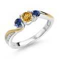 thumbnail image 1 of Gem Stone King 925 Silver and 10K Yellow Gold Yellow Citrine Blue Created Sapphire and White Lab Grown Diamond 3 Stone Engagement Ring for Women (0.56 Cttw, November Birthstone, Size 9), 1 of 3