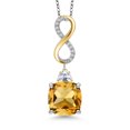 thumbnail image 1 of 925 Silver and 10K Yellow Gold Yellow Citrine and Moissanite and Lab Grown Diamond Pendant Necklace for Women | 6.73 Cttw | Gemstone November Birthstone | Cushion 12MM | With 18 inch Chain, 1 of 6
