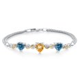 thumbnail image 1 of 925 Silver and 10K Yellow Gold Yellow Citrine and Persian Blue Moissanite and Lab Grown Diamond Bracelet for Women (2.68 Cttw, November Birthstone, Heart 7MM and 6MM, 6.5/7/7.5 inch, Made in Italy), 1 of 5