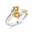 thumbnail image 1 of 925 Silver and 10K Yellow Gold Yellow Citrine and White Lab Grown Diamond 2 Heart Promise Couple Engagement Mother Ring (0.94 Cttw, Gemstone Birthstone, Available in Size 5, 6, 7, 8, 9), 1 of 5