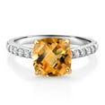 thumbnail image 1 of Gem Stone King 925 Silver and 10K Yellow Gold Yellow Citrine and White Lab Grown Diamond Engagement Ring for Women (2.20 Cttw, Cushion Checkerboard 8MM, Gemstone November Birthstone, Size 5), 1 of 4