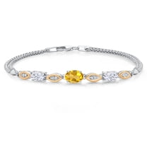 925 Silver and 10K Yellow Gold Yellow Citrine and White Moissanite and White Lab Grown Diamond Bracelet for Women (1.81 Cttw, Gemstone November Birthstone, Oval, Wheat Chain, 7.5 inches)
