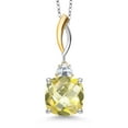 thumbnail image 1 of 925 Silver and 10K Yellow Gold Yellow Lemon Quartz and White Moissanite Pendant 2-Stone Necklace for Women | 6.93 Cttw | Gemstone Birthstone | Cushion Checkerboard 12MM | With 18 inch Chain, 1 of 6