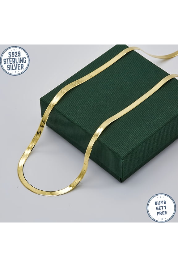 925 Silver 18K Gold Plated 4mm Flat Snake Bone Necklace Classic Simple Design, Multi-Occasion Gift, Buy 3 Get 1 Free