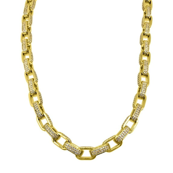 .925 Silver 3D Box Link CZ Bling Chain Gold Wrapped (20")
