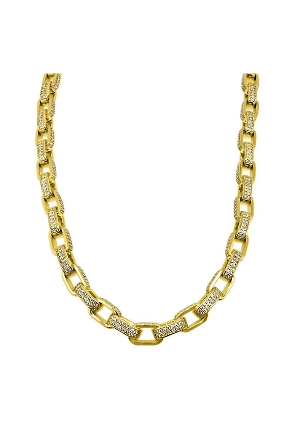 .925 Silver 3D Box Link CZ Bling Chain Gold Wrapped