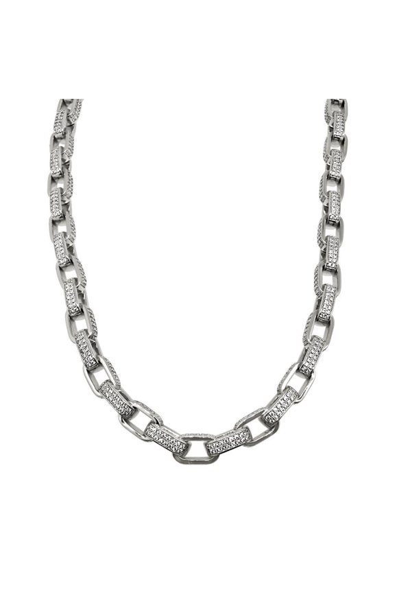 .925 Silver 3D Box Link CZ Hip Hop Chain