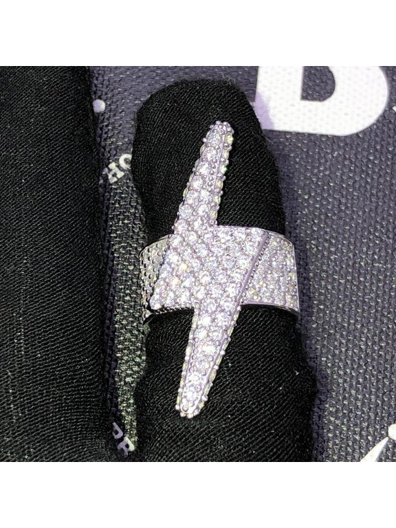 .925 Silver 3D Lightning Bolt Iced Out Hip Hop Ring