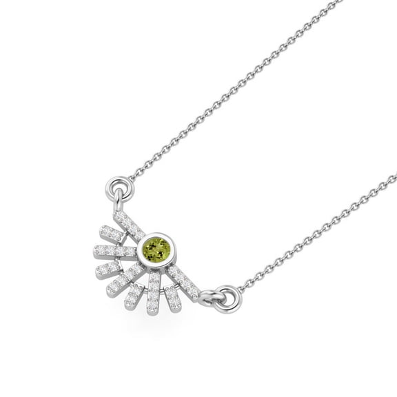 925 Silver 3mm Round Peridot Rising Sun Valentines Day Gifts Necklace Pendant for Women
