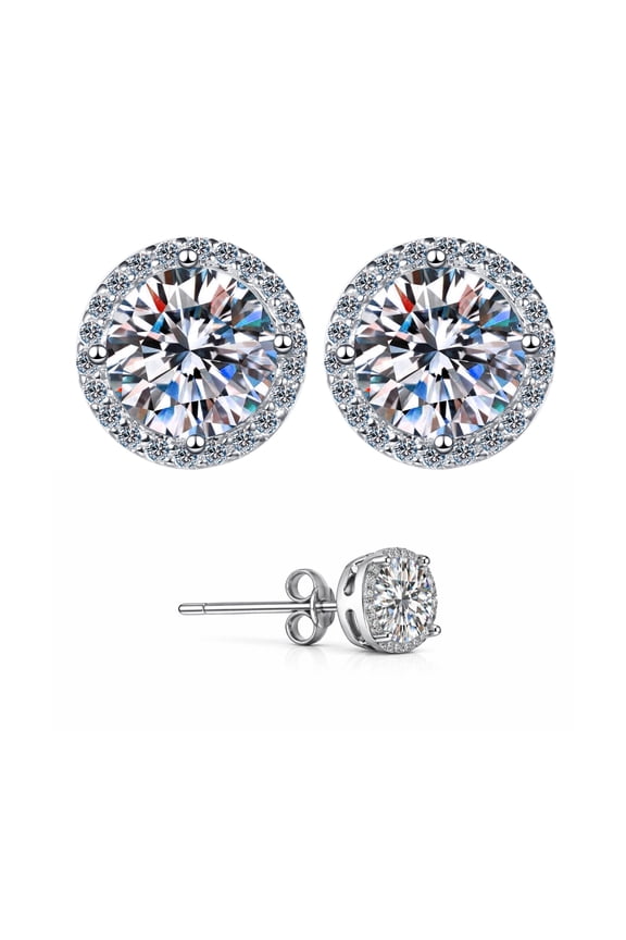 925 Silver 50-point 1 Carat 2 Carat Moissanite 4-Prong Round Stud Earrings Earplug