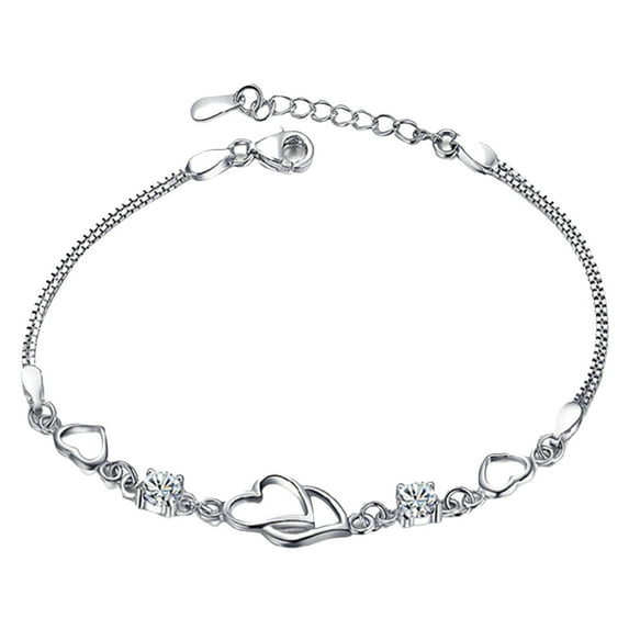 925 Silver Adjustable Heart Bangle Bracelet for Women Girls with Cubic Zirconia Birthstone Charm Elegant Jewelry