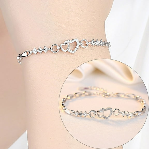 Amethyst Plated 925 Silver Bracelet, Heart-Shaped Diamond Love Jewelry, Elegant Adjustable Chain, Romantic Gift for Women, Girlfriend, Wife, Valentine's Day, Anniversary, Birthday Present