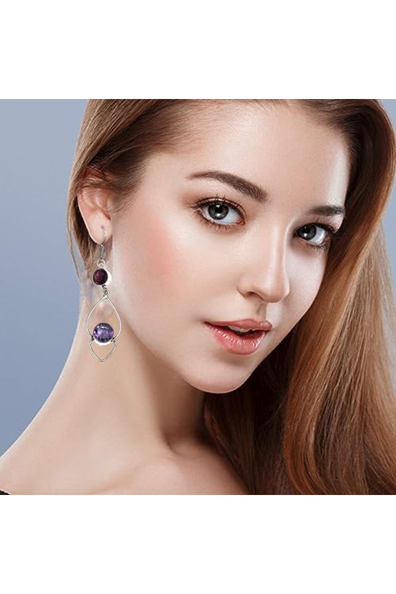 925 Silver Amethyst Sterling Gemstone Earring Jewelry Handmade Earrings Purple