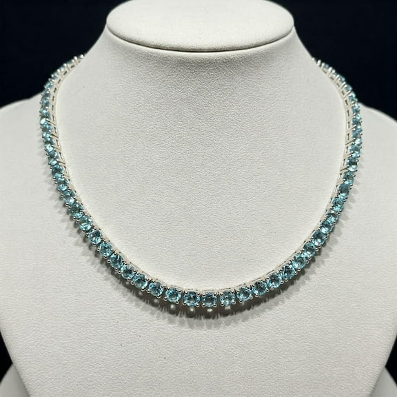 925 Silver Aquamarine Tennis Necklace for Woman, March Birthstone Jewelry, Layered Choker Necklace, Aqua Stone Necklace, Dainty Gift for Her