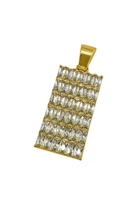 .925 Silver Baguette CZ Bling Bling Dog Tag Pendant