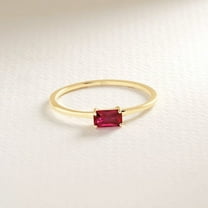 925 Silver Baguette Ruby Birthstone Ring,14K Gold Plating Rectangle Solo Birthstone Ring Women, Customizable Single Stone Ring Her, Red Gemstone Ring