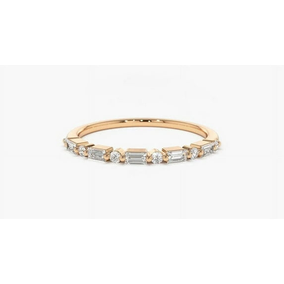 925 Silver Baguette and Round CZ Half Eternity Band,Half Eternity Ring, Dainty Wedding Ring, Stacking CZ Ring, Minimalist Design,