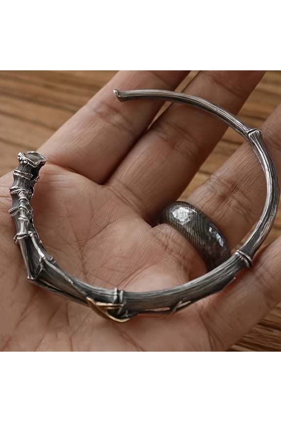 [925 Silver Bamboo Bangle] Sterling Silver Bamboo Bangle, 925 Vintage Open Bangle | Mother's Day, Graduation, Valentine's Day, Christmas, Halloween Gift,Silvery