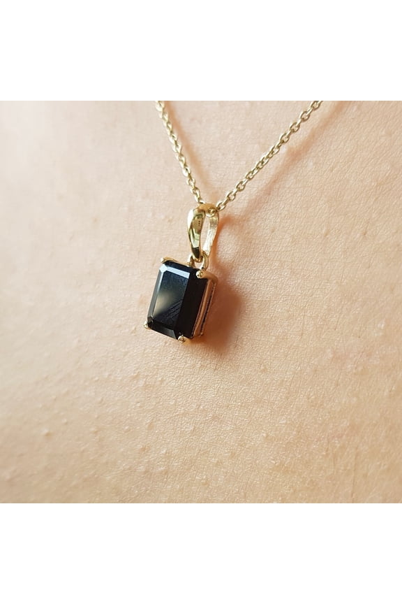 925 Silver Black Onyx 14k gold PLated pendant Emerald cut onyx charm/Minimal handmade pendant/July birthstone/Anniversary charm gift/Gift for her