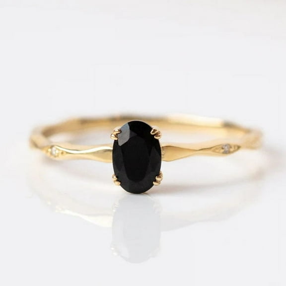 925 Silver Black Onyx Ring, Oval Cut Black Onyx Ring, Natural Onyx Stacking Ring, Dainty Minimalist Bridal Ring Anniversary Gift For Wife Ring