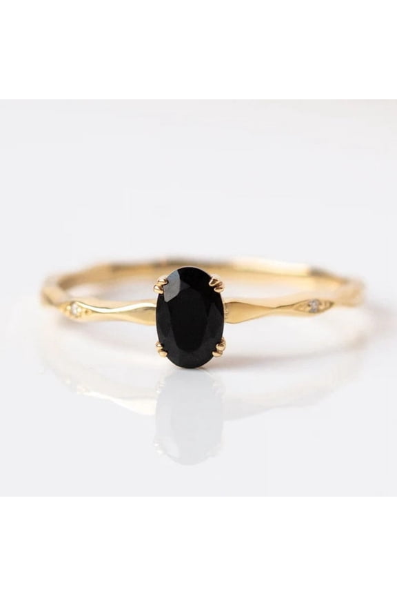 925 Silver Black Onyx Ring, Oval Cut Black Onyx Ring, Natural Onyx Stacking Ring, Dainty Minimalist Bridal Ring Anniversary Gift For Wife Ring
