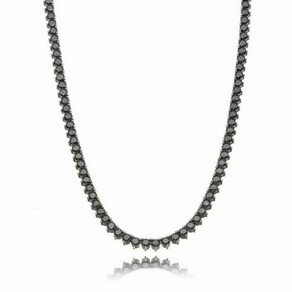 925 Silver Black Spinel Round Tennis Necklace,Yellow Gold Black Spinel three Prong Tennis Necklace,Black Necklace,Silver Dainty Necklace For