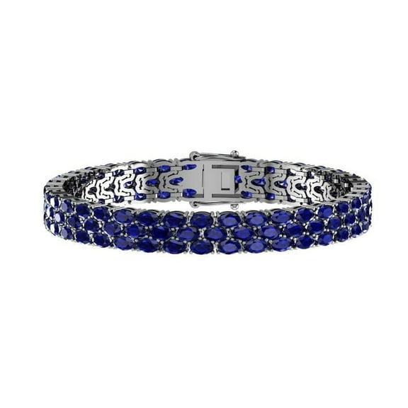 925 Silver Blue Sapphire Tennis Bracelet with 14K gold plating, Women's Blue Sapphire Bracelet, Handmade Bracelet, Anniversary Gift For Wife
