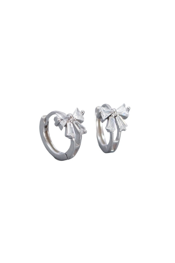 925 Silver Bow Zircon Huggie Earring Hoop Earrings