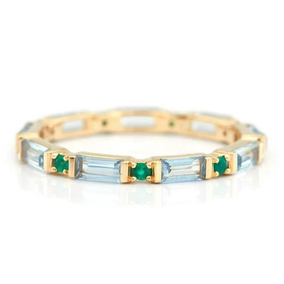 925 Silver CZ Aquamarine & Emerald Infinity Ring With 14K Gold Plating