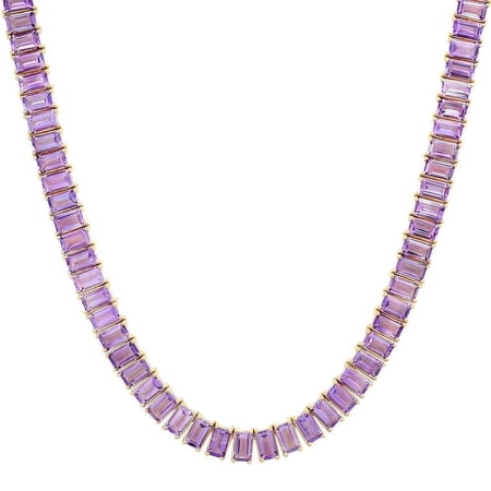 925 Silver CZ Emerald cut Amethyst bezel set tennis necklace 925 Silver, emerald cut Emerald tennis necklace Silver, tennis necklace gold Plated