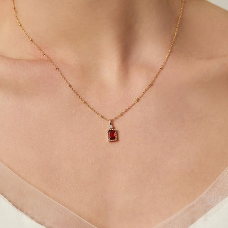 925 Silver CZ Ruby Necklace,July Birthstone Pendant Necklace,Double Layer Freshwater Pearl Necklace,Gold Beaded Chain Choker,Mothers Day Gift