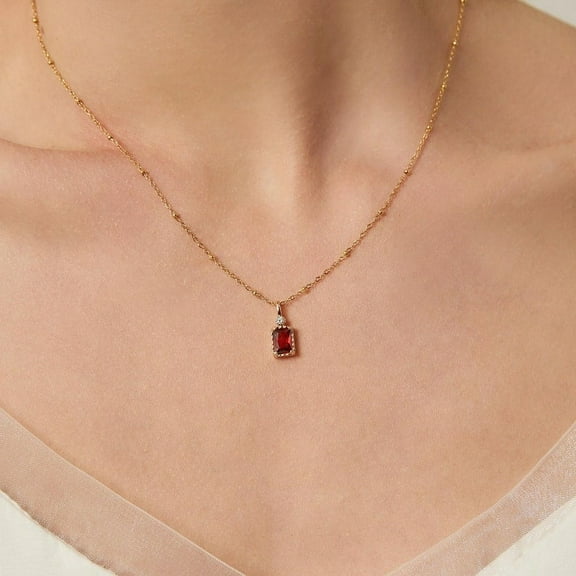 925 Silver CZ Ruby Necklace,July Birthstone Pendant Necklace,Double Layer Freshwater Pearl Necklace,Gold Beaded Chain Choker,Mothers Day Gift