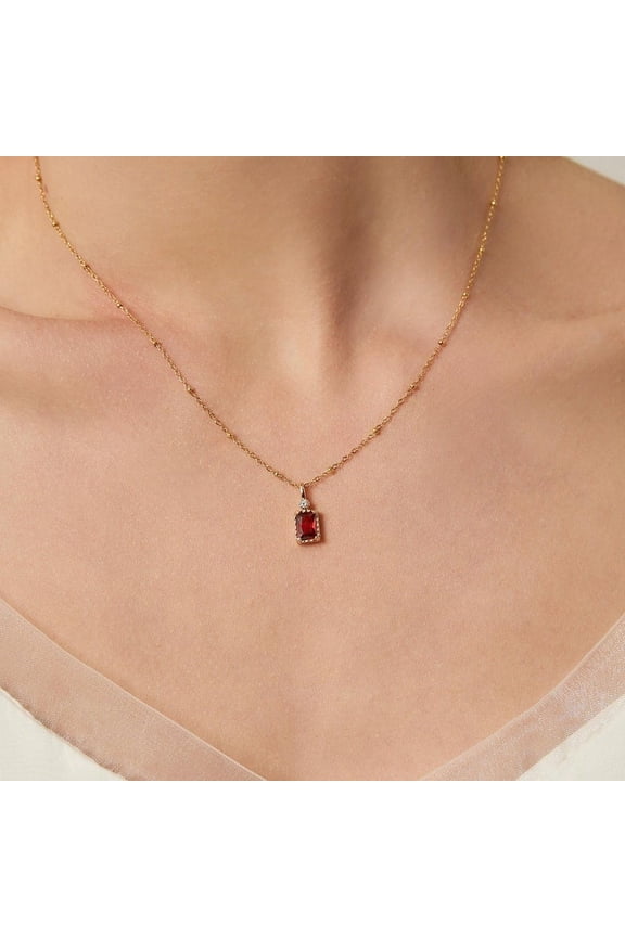 925 Silver CZ Ruby Necklace,July Birthstone Pendant Necklace,Double Layer Freshwater Pearl Necklace,Gold Beaded Chain Choker,Mothers Day Gift