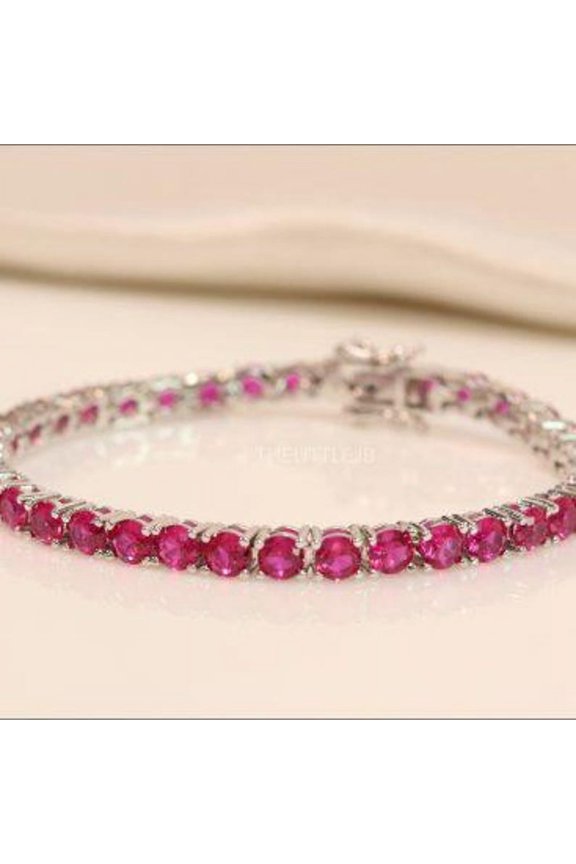 925 Silver CZ Ruby Prong Set Tennis Bracelet With 14K Gold plating,Ruby Tennis Bracelet,July Birthstone Bracelet,Layering Bracelet For Women