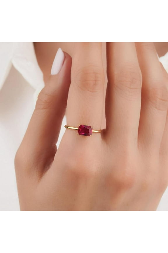 925 Silver CZ Ruby Ring, 14K Gold PLAted Red Ruby Statement Ring for Women, Natural Genuine Ruby Stackable Ring, July Birthstone Ring